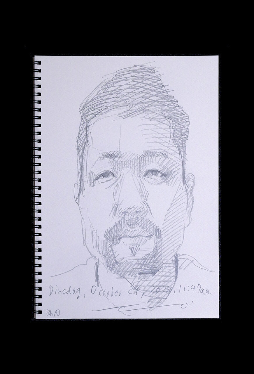 Contemporary artist SHINTAKU Tomoni's 2024/10/29 Self-portrait or pencil drawing