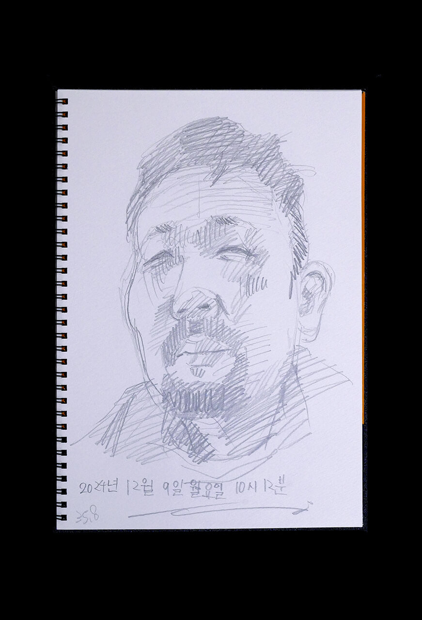 Contemporary artist SHINTAKU Tomoni's 2024/12/9 Self-portrait or pencil drawing