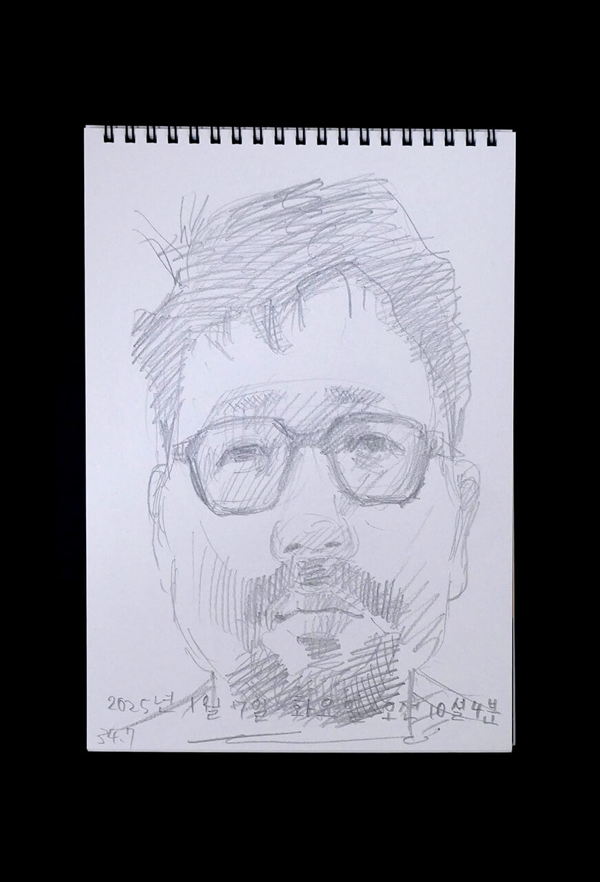 Contemporary artist SHINTAKU Tomoni's 2025/1/7 Self-portrait or pencil drawing