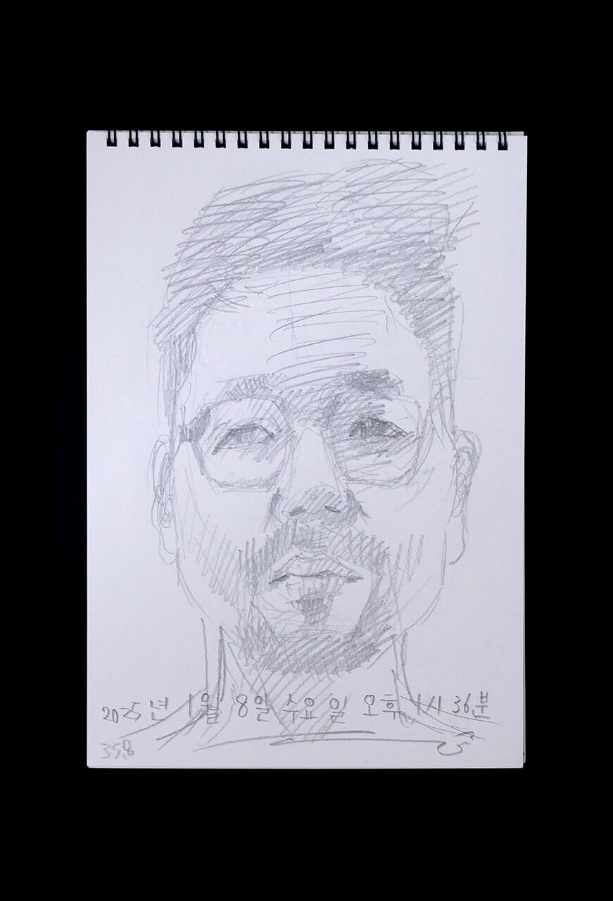 Contemporary artist SHINTAKU Tomoni's 2025/1/8 Self-portrait or pencil drawing