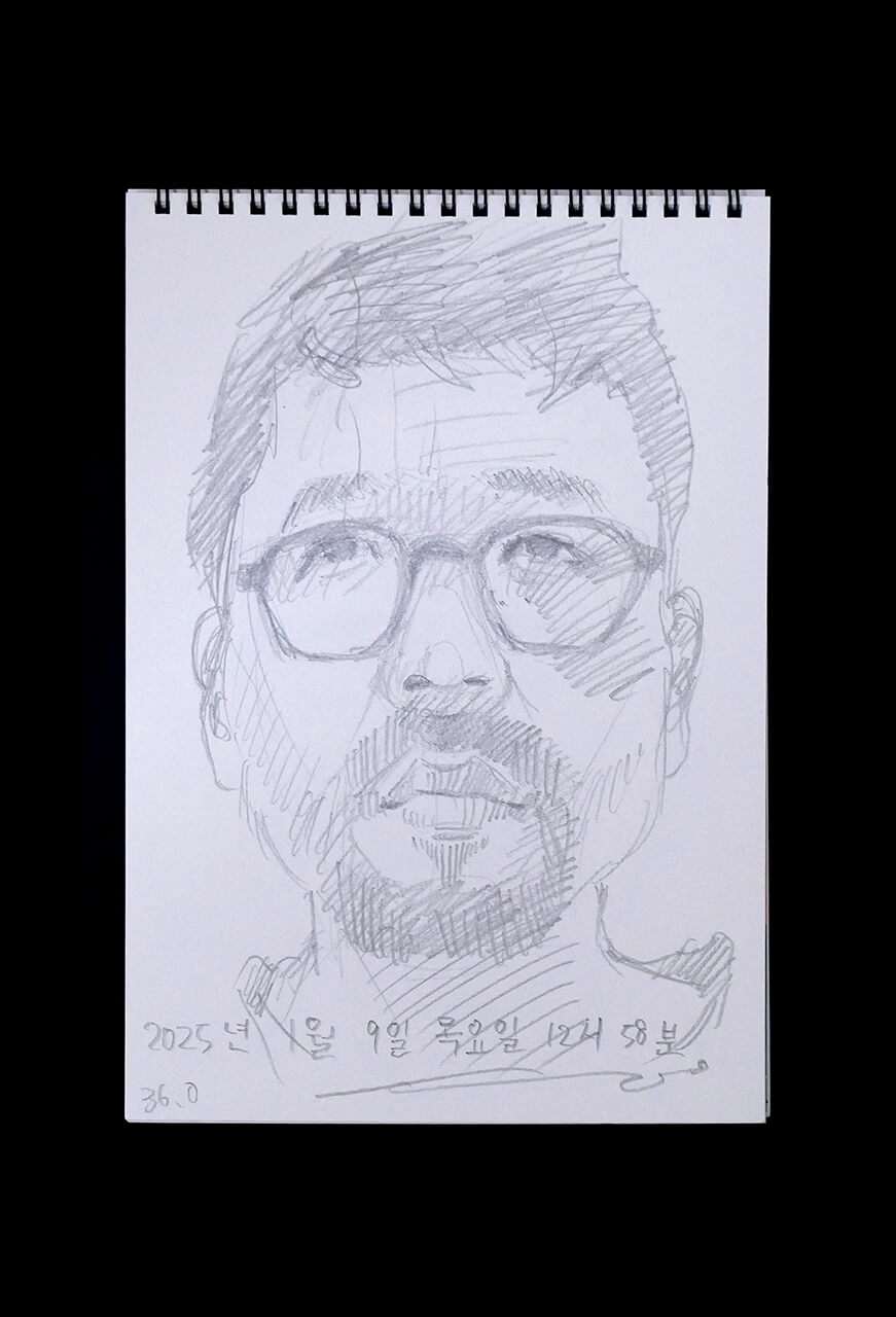 Contemporary artist SHINTAKU Tomoni's 2025/1/9 Self-portrait or pencil drawing