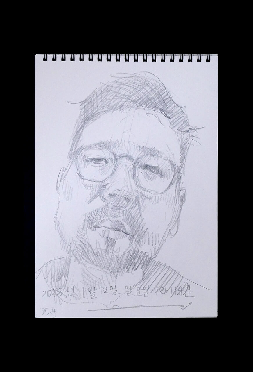 Contemporary artist SHINTAKU Tomoni's 2025/1/12 Self-portrait or pencil drawing