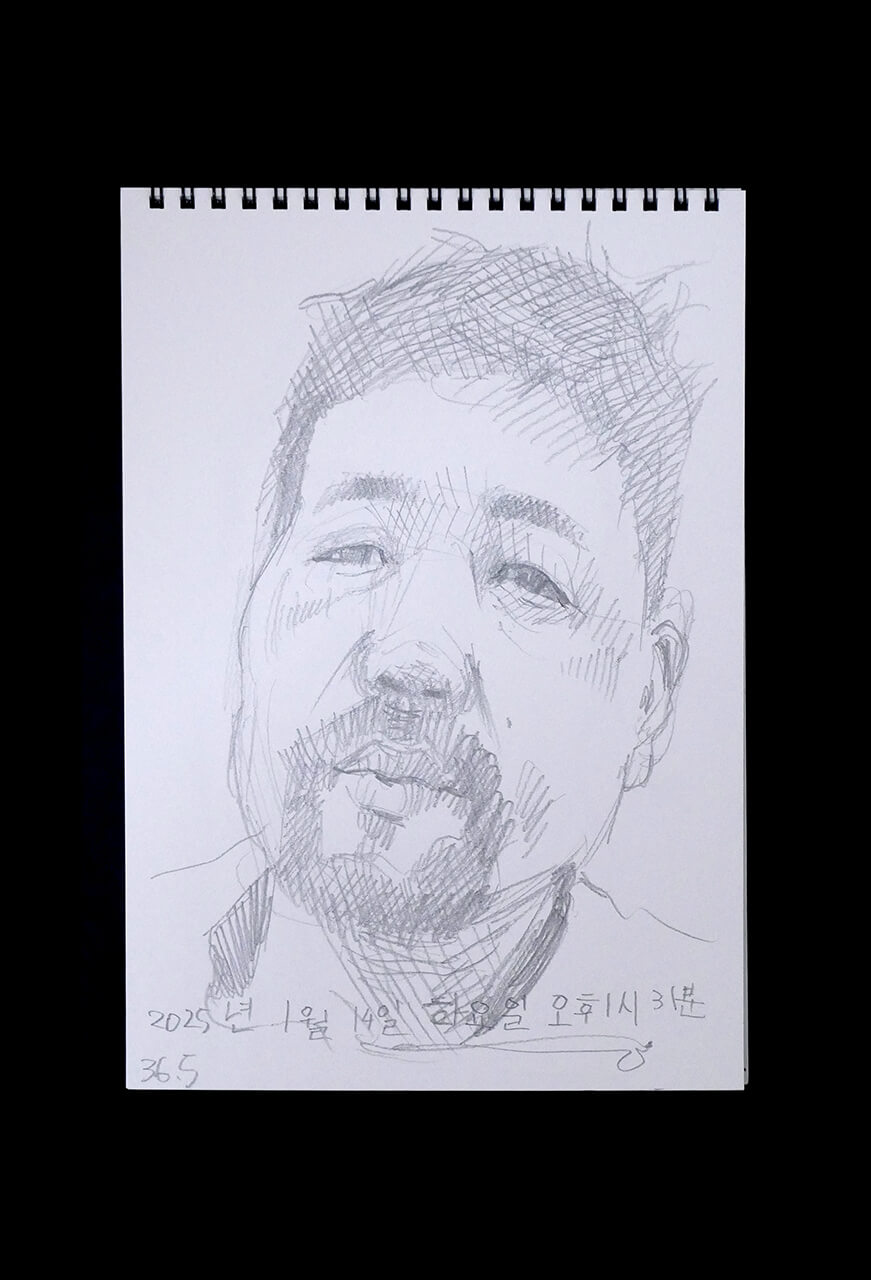 Contemporary artist SHINTAKU Tomoni's 2025/1/14 Self-portrait or pencil drawing