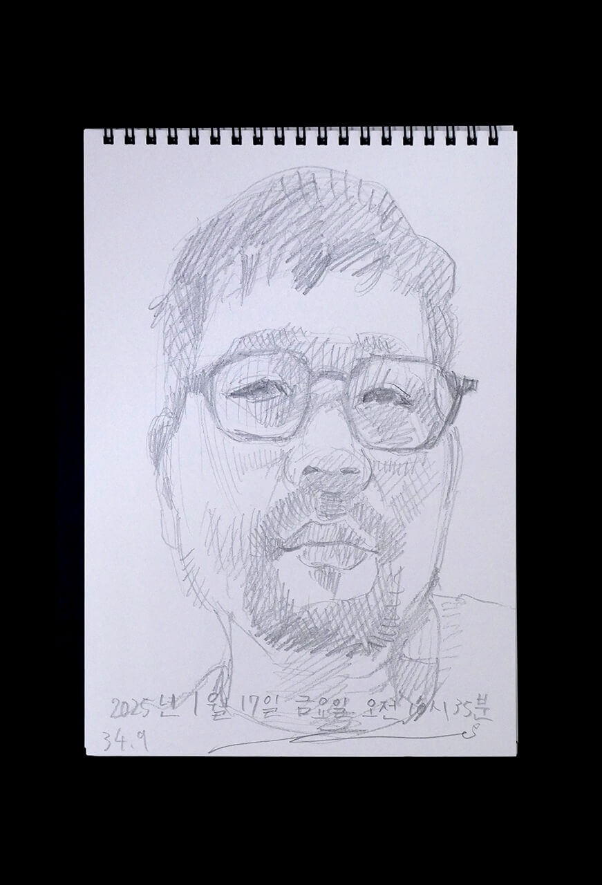 Contemporary artist SHINTAKU Tomoni's 2025/1/17 Self-portrait or pencil drawing