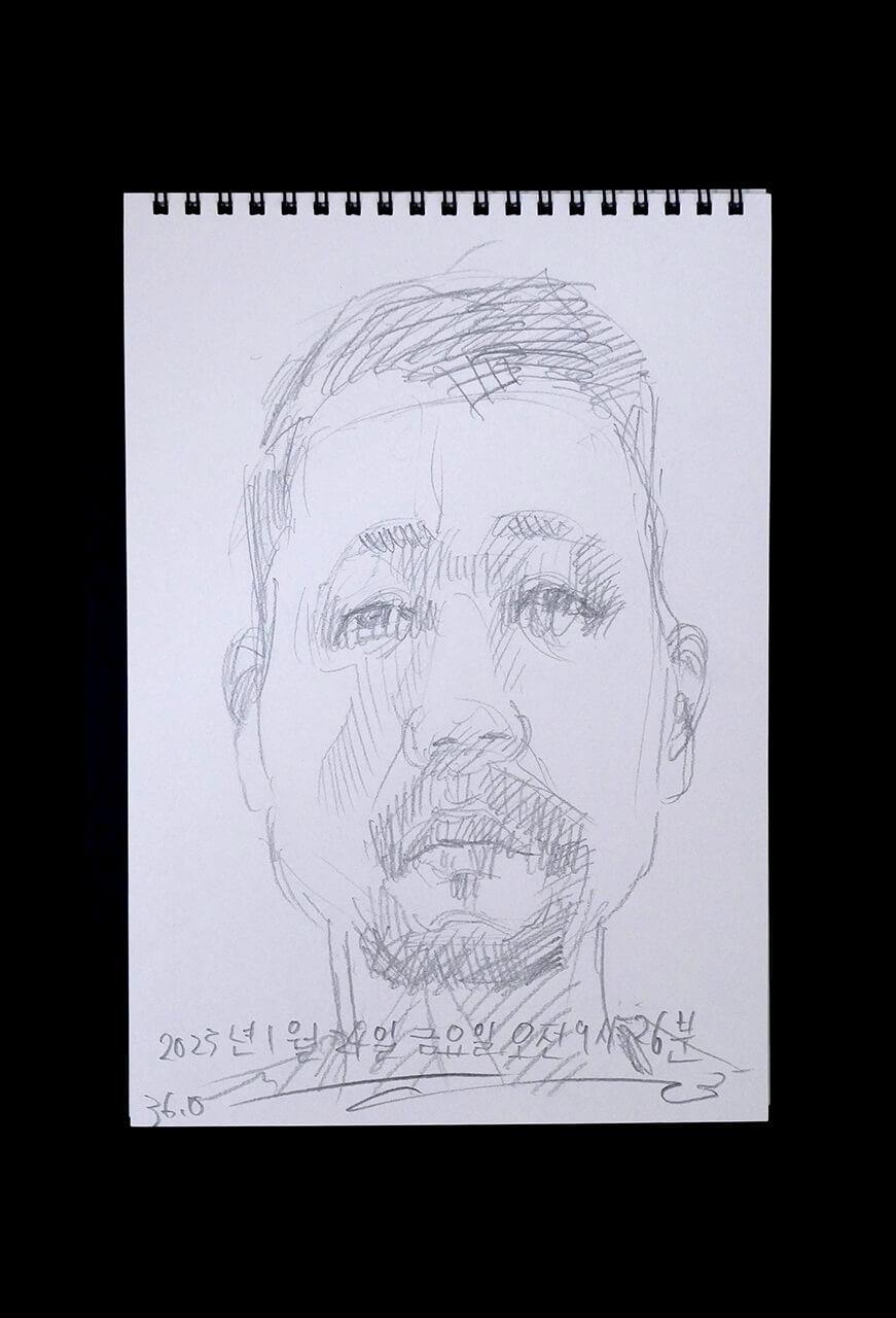 Contemporary artist SHINTAKU Tomoni's 2025/1/24 Self-portrait or pencil drawing