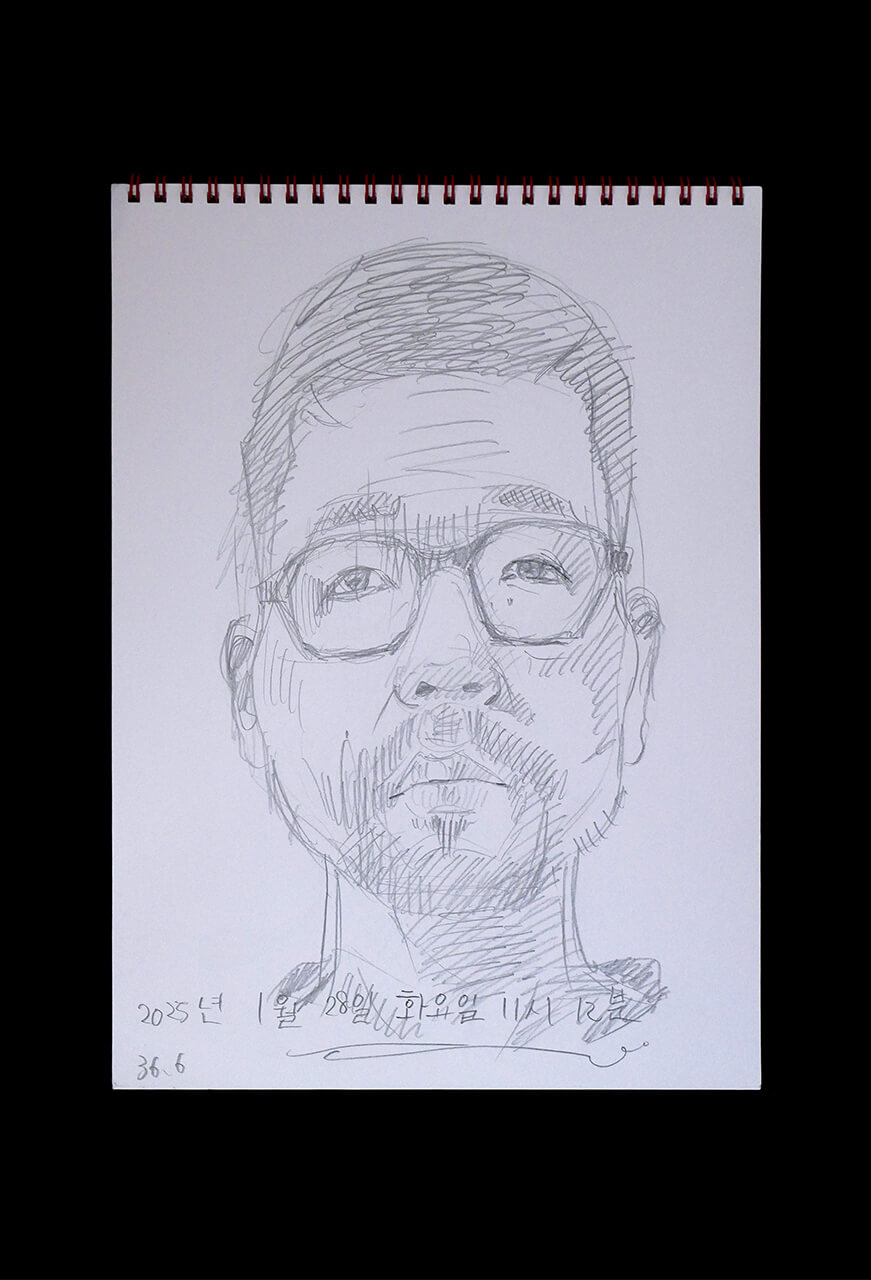 Contemporary artist SHINTAKU Tomoni's 2025/1/28 Self-portrait or pencil drawing