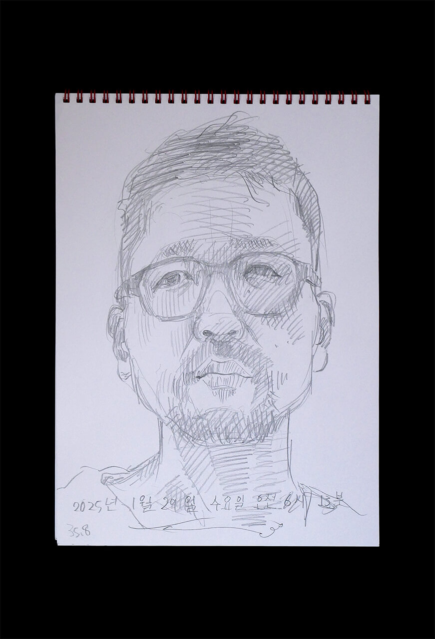 Contemporary artist SHINTAKU Tomoni's 2025/1/29 Self-portrait or pencil drawing