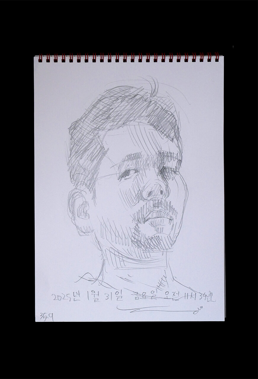 Contemporary artist SHINTAKU Tomoni's 2025/1/31 Self-portrait or pencil drawing