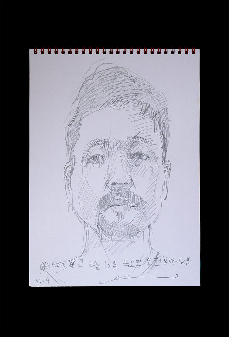 Contemporary artist SHINTAKU Tomoni's 2025/2/13 Self-portrait or pencil drawing