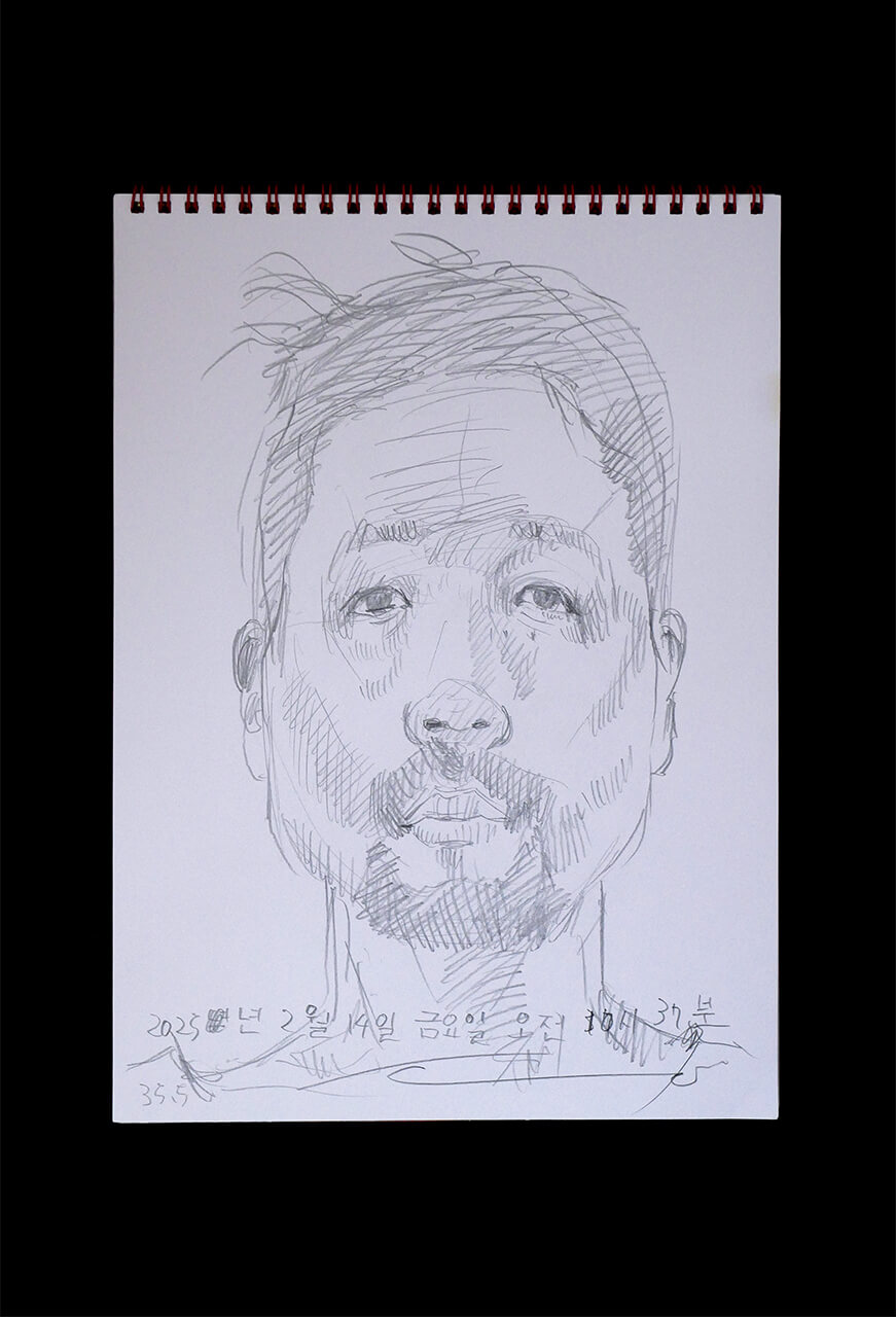 Contemporary artist SHINTAKU Tomoni's 2025/2/14 Self-portrait or pencil drawing