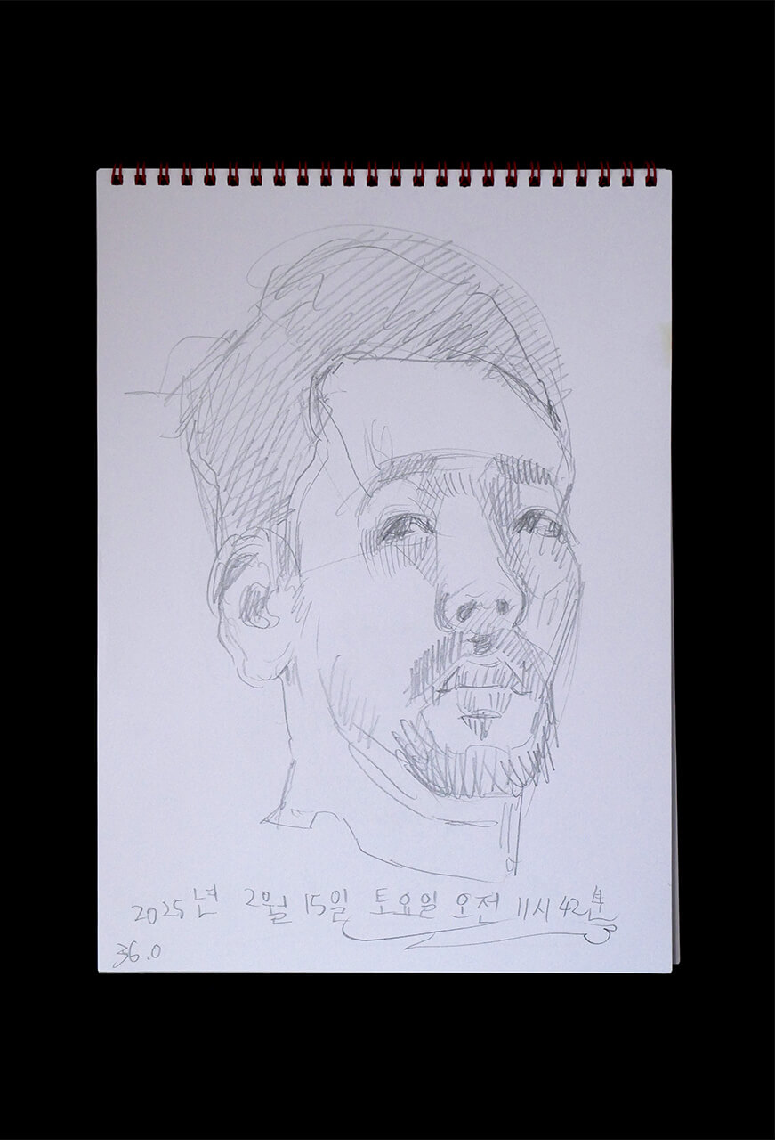 Contemporary artist SHINTAKU Tomoni's 2025/2/15 Self-portrait or pencil drawing