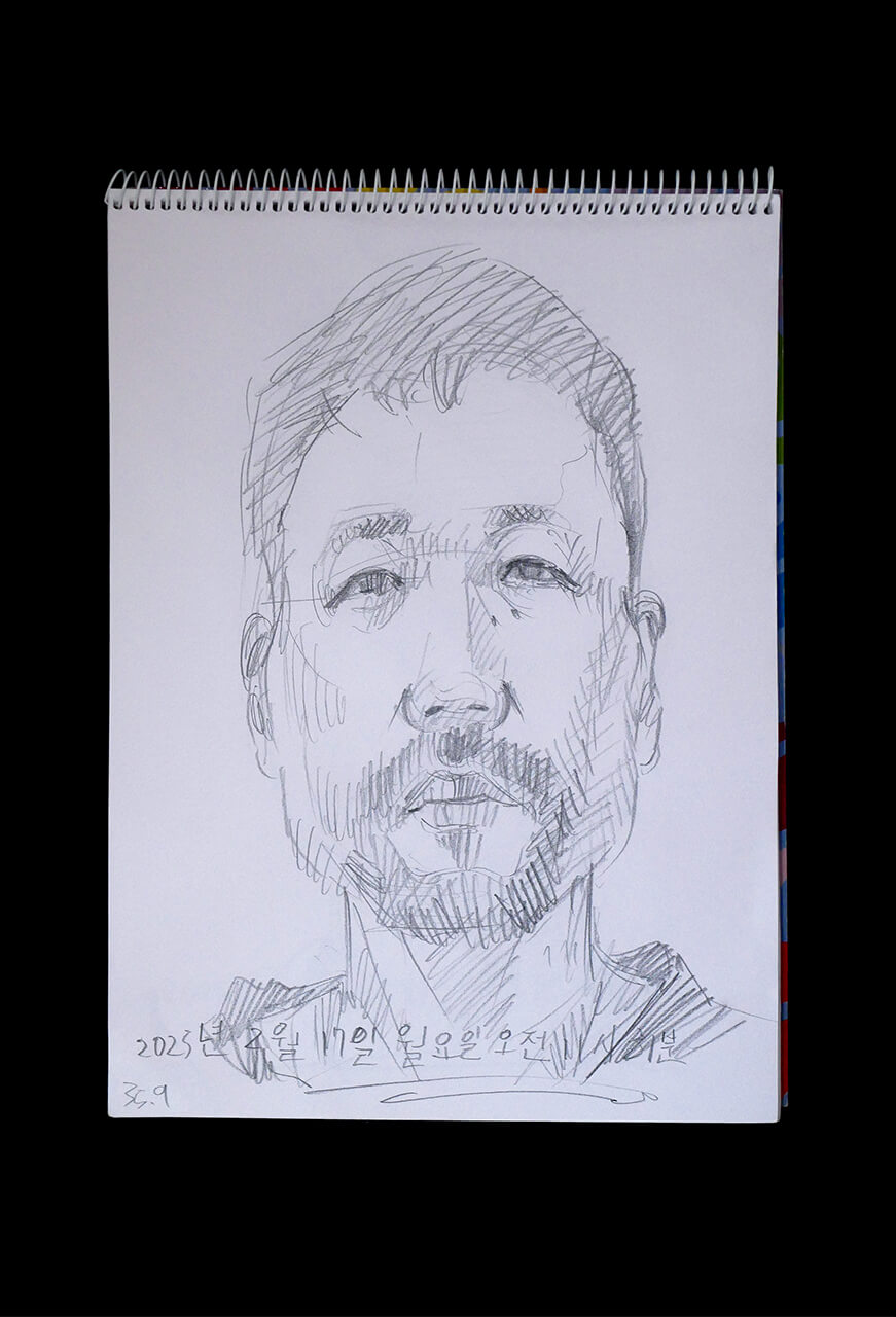 Contemporary artist SHINTAKU Tomoni's 2025/2/17 Self-portrait or pencil drawing