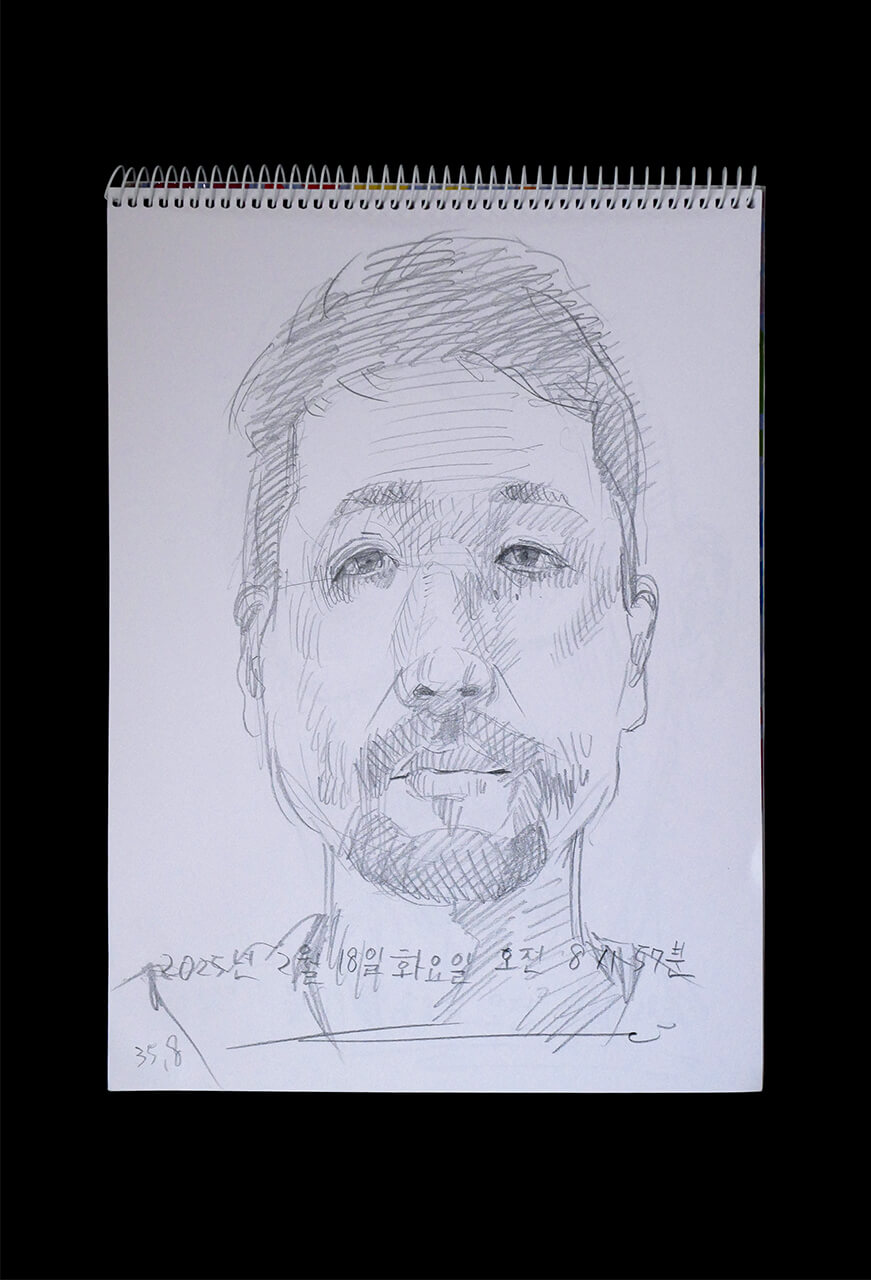 Contemporary artist SHINTAKU Tomoni's 2025/2/18 Self-portrait or pencil drawing