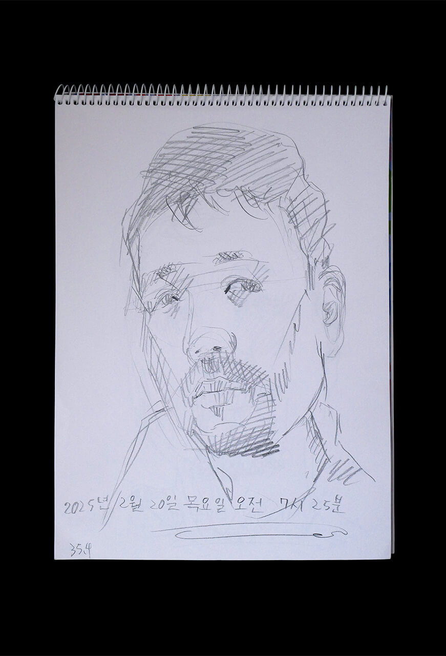 Contemporary artist SHINTAKU Tomoni's 2025/2/20 Self-portrait or pencil drawing