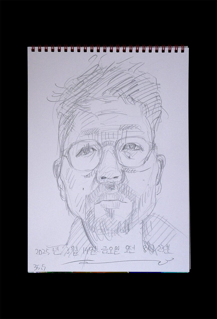 Contemporary artist SHINTAKU Tomoni's 2025/3/14 Self-portrait or pencil drawing