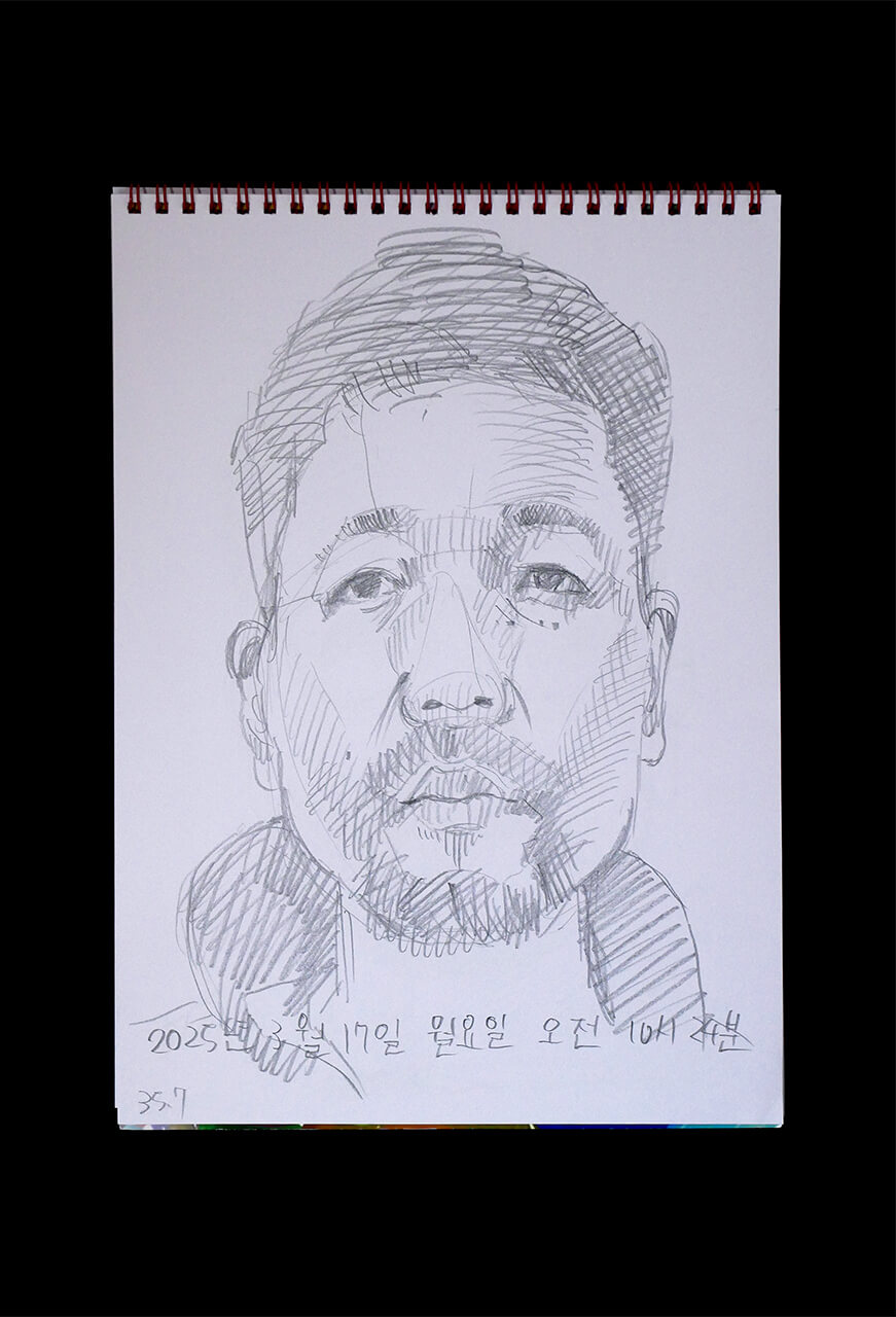Contemporary artist SHINTAKU Tomoni's 2025/3/17 Self-portrait or pencil drawing