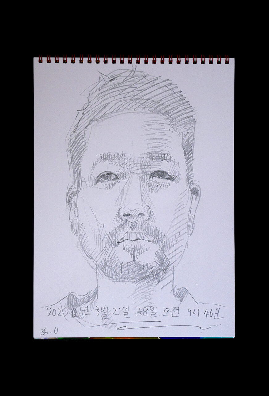 Contemporary artist SHINTAKU Tomoni's 2025/3/21 Self-portrait or pencil drawing