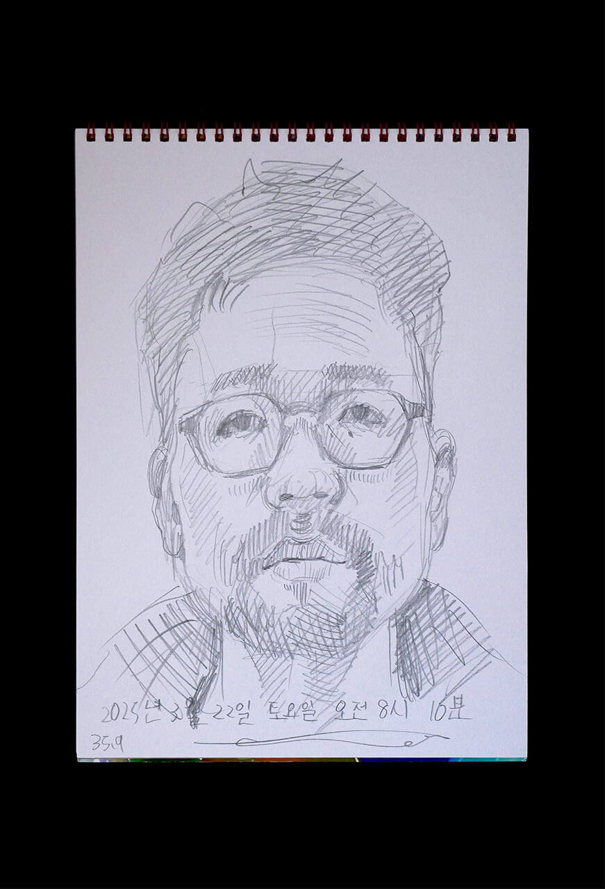 Contemporary artist SHINTAKU Tomoni's 2025/3/22 Self-portrait or pencil drawing