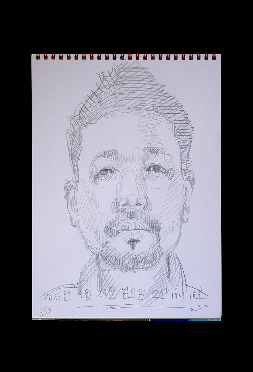 Contemporary artist SHINTAKU Tomoni's 2025/3/23 Self-portrait or pencil drawing