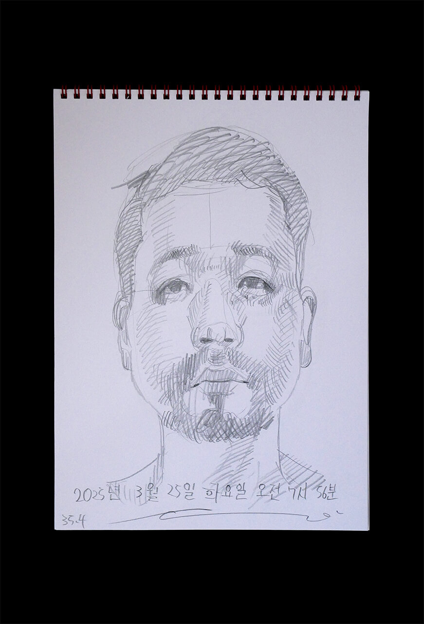 Contemporary artist SHINTAKU Tomoni's 2025/3/25 Self-portrait or pencil drawing
