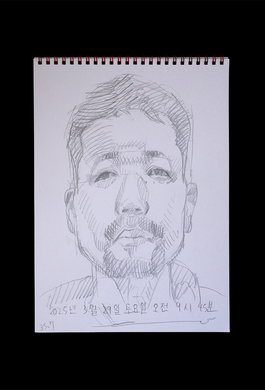 Contemporary artist SHINTAKU Tomoni's 2025/3/29 Self-portrait or pencil drawing