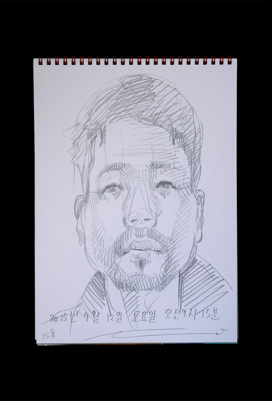 Contemporary artist SHINTAKU Tomoni's 2025/4/12 Self-portrait or pencil drawing