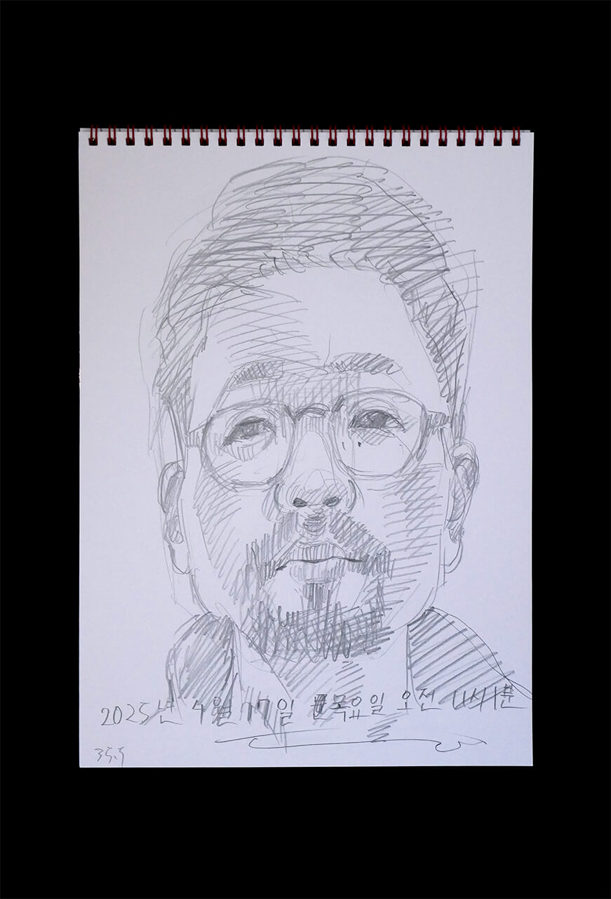 Contemporary artist SHINTAKU Tomoni's 2025/4/17 Self-portrait or pencil drawing