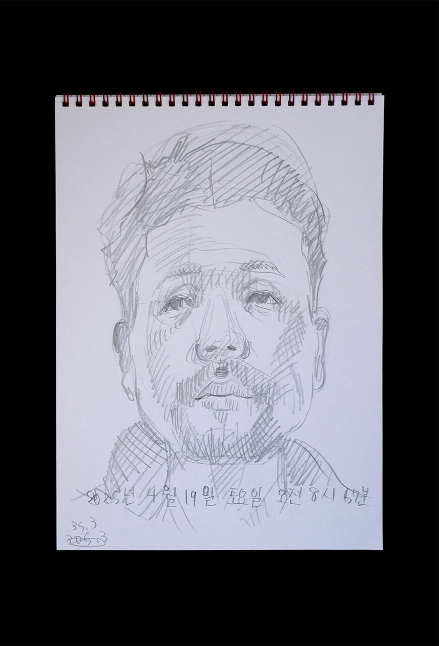 Contemporary artist SHINTAKU Tomoni's 2025/4/19 Self-portrait or pencil drawing