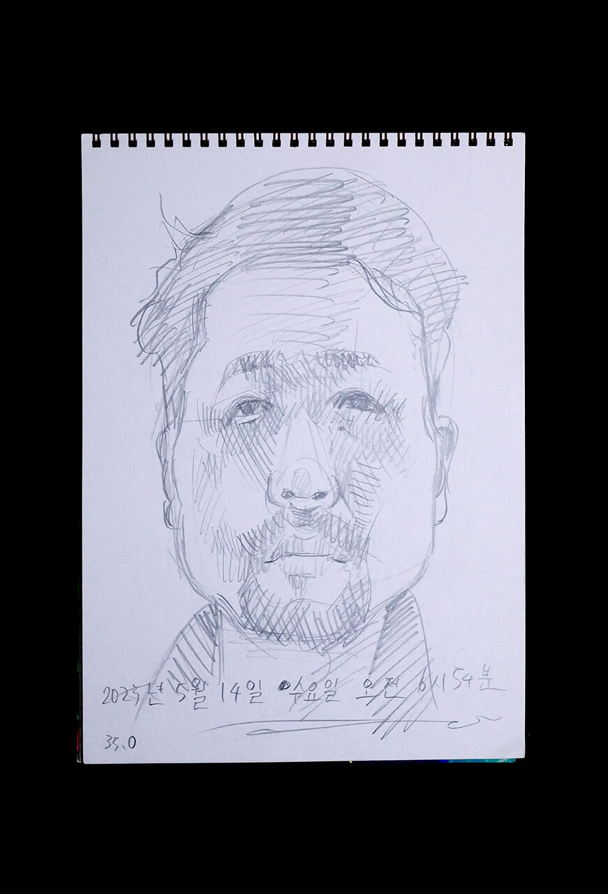Contemporary artist SHINTAKU Tomoni's 2025/5/14 Self-portrait or pencil drawing