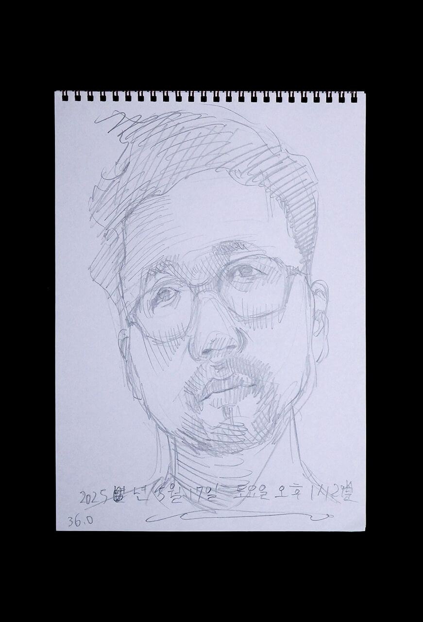 Contemporary artist SHINTAKU Tomoni's 2025/5/17 Self-portrait or pencil drawing