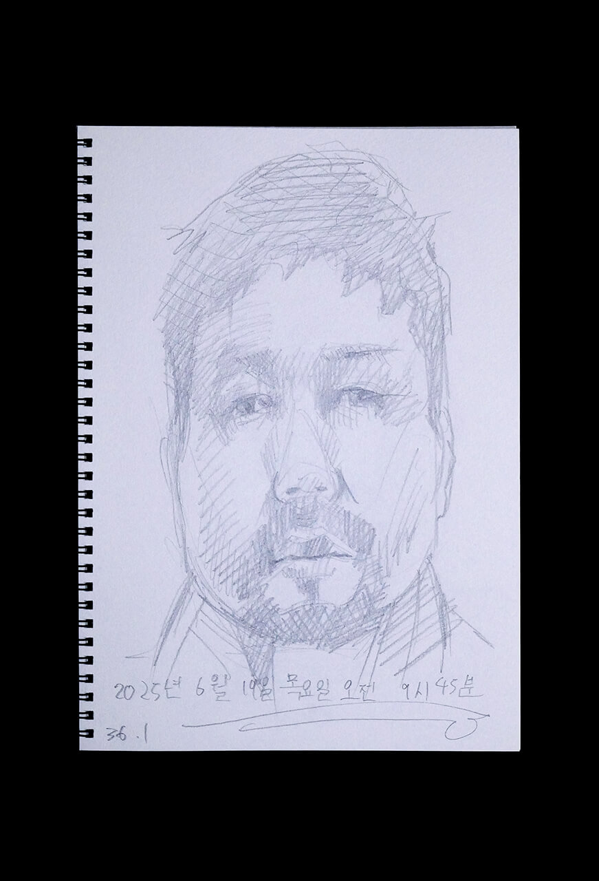 Contemporary artist SHINTAKU Tomoni's 2025/6/19 Self-portrait or pencil drawing