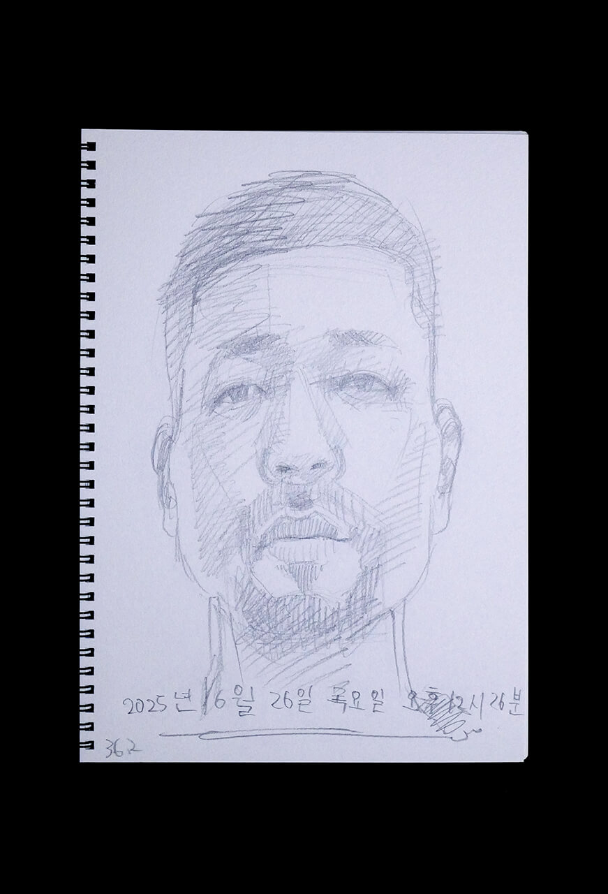 Contemporary artist SHINTAKU Tomoni's 2025/6/26 Self-portrait or pencil drawing
