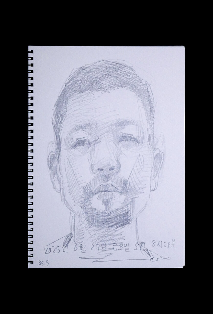 Contemporary artist SHINTAKU Tomoni's 2025/6/27 Self-portrait or pencil drawing