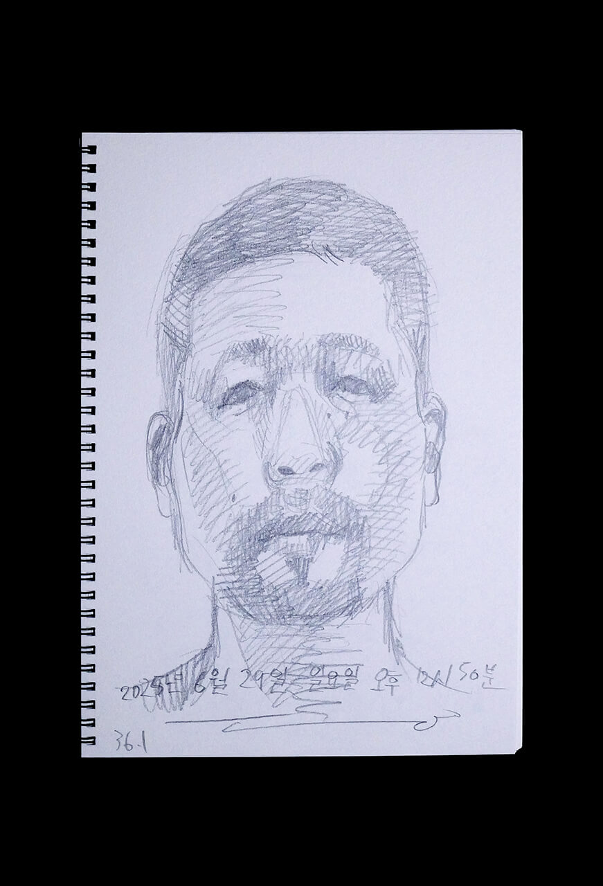 Contemporary artist SHINTAKU Tomoni's 2025/6/29 Self-portrait or pencil drawing