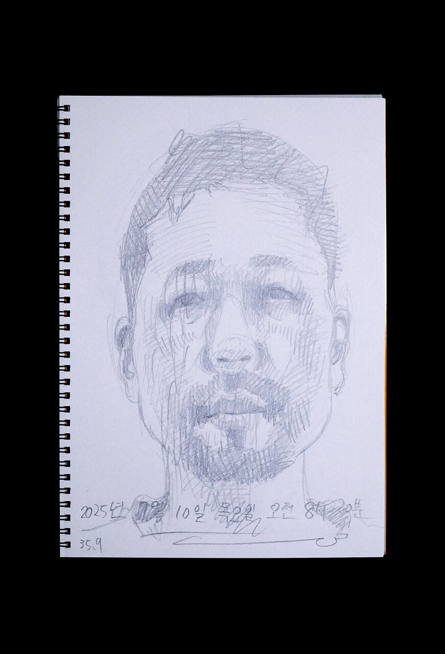 Contemporary artist SHINTAKU Tomoni's 2025/7/10 Self-portrait or pencil drawing