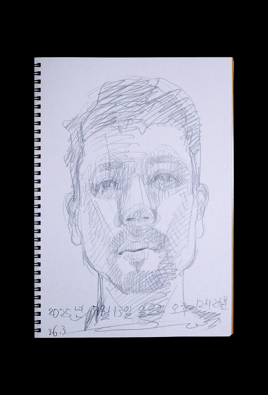 Contemporary artist SHINTAKU Tomoni's 2025/7/13 Self-portrait or pencil drawing