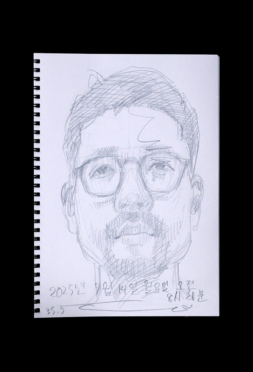 Contemporary artist SHINTAKU Tomoni's 2025/7/14 Self-portrait or pencil drawing