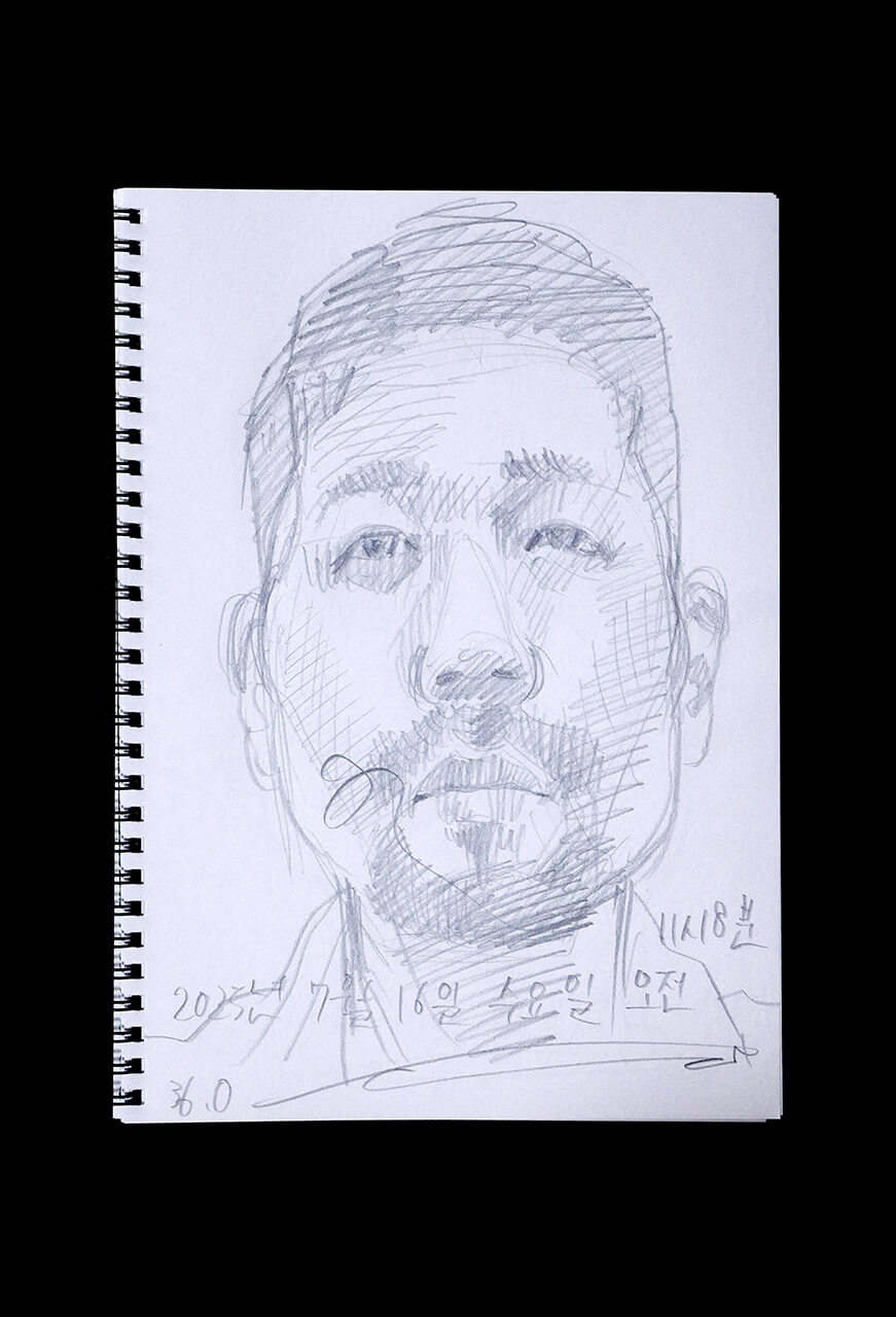 Contemporary artist SHINTAKU Tomoni's 2025/7/16 Self-portrait or pencil drawing