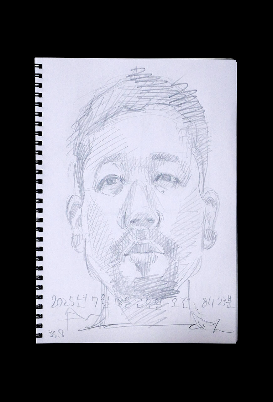 Contemporary artist SHINTAKU Tomoni's 2025/7/18 Self-portrait or pencil drawing