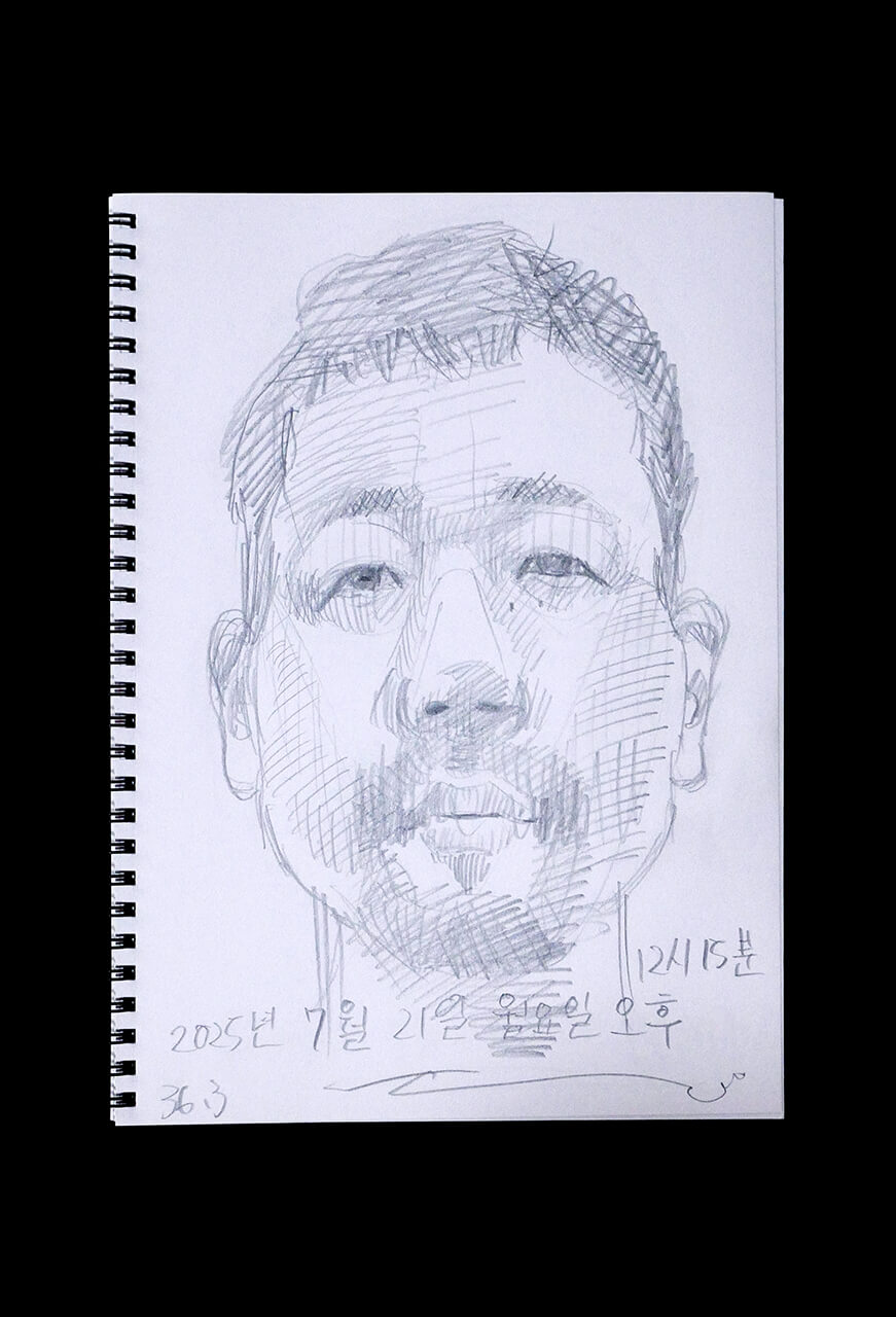 Contemporary artist SHINTAKU Tomoni's 2025/7/21 Self-portrait or pencil drawing
