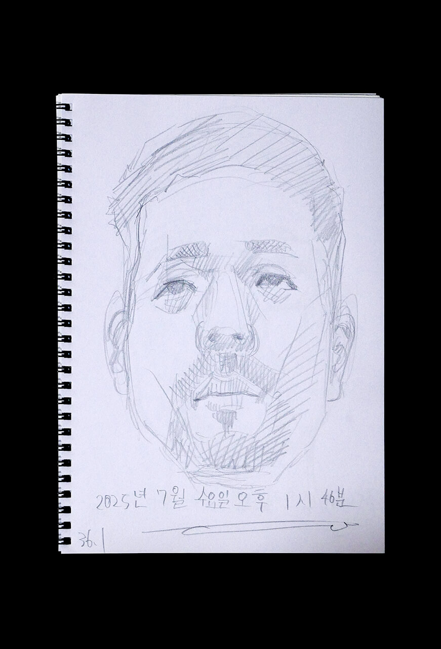 Contemporary artist SHINTAKU Tomoni's 2025/7/23 Self-portrait or pencil drawing