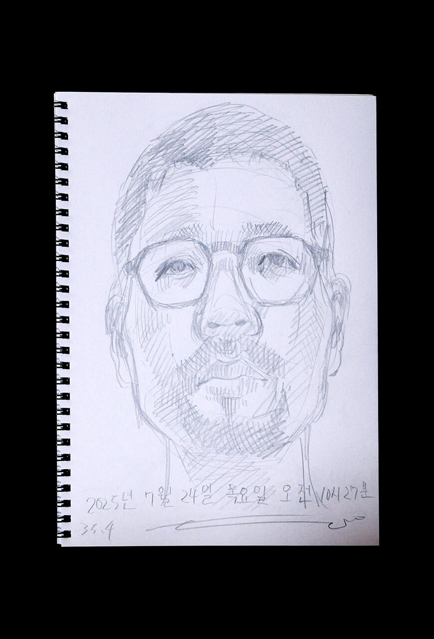Contemporary artist SHINTAKU Tomoni's 2025/7/24 Self-portrait or pencil drawing