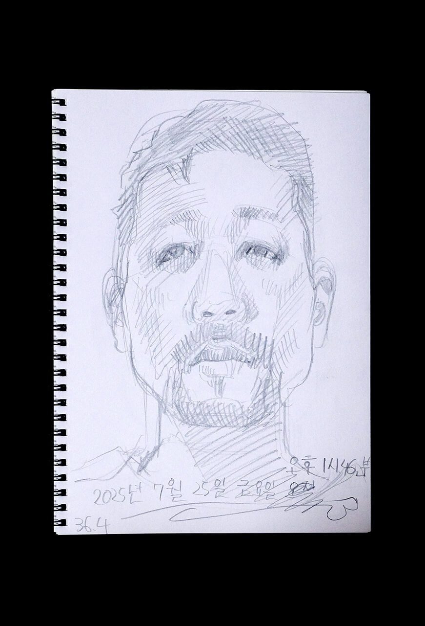 Contemporary artist SHINTAKU Tomoni's 2025/7/25 Self-portrait or pencil drawing