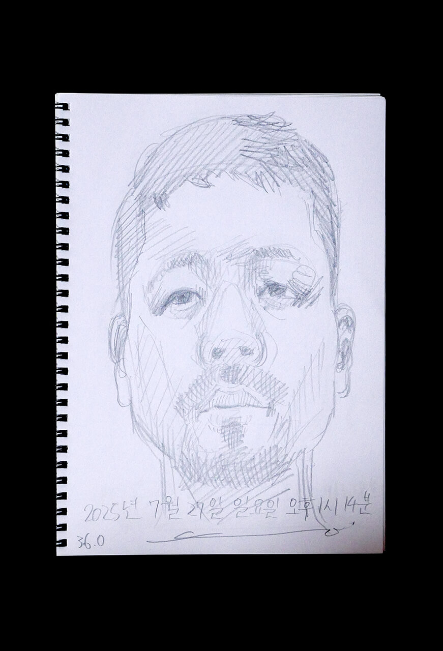 Contemporary artist SHINTAKU Tomoni's 2025/7/27 Self-portrait or pencil drawing