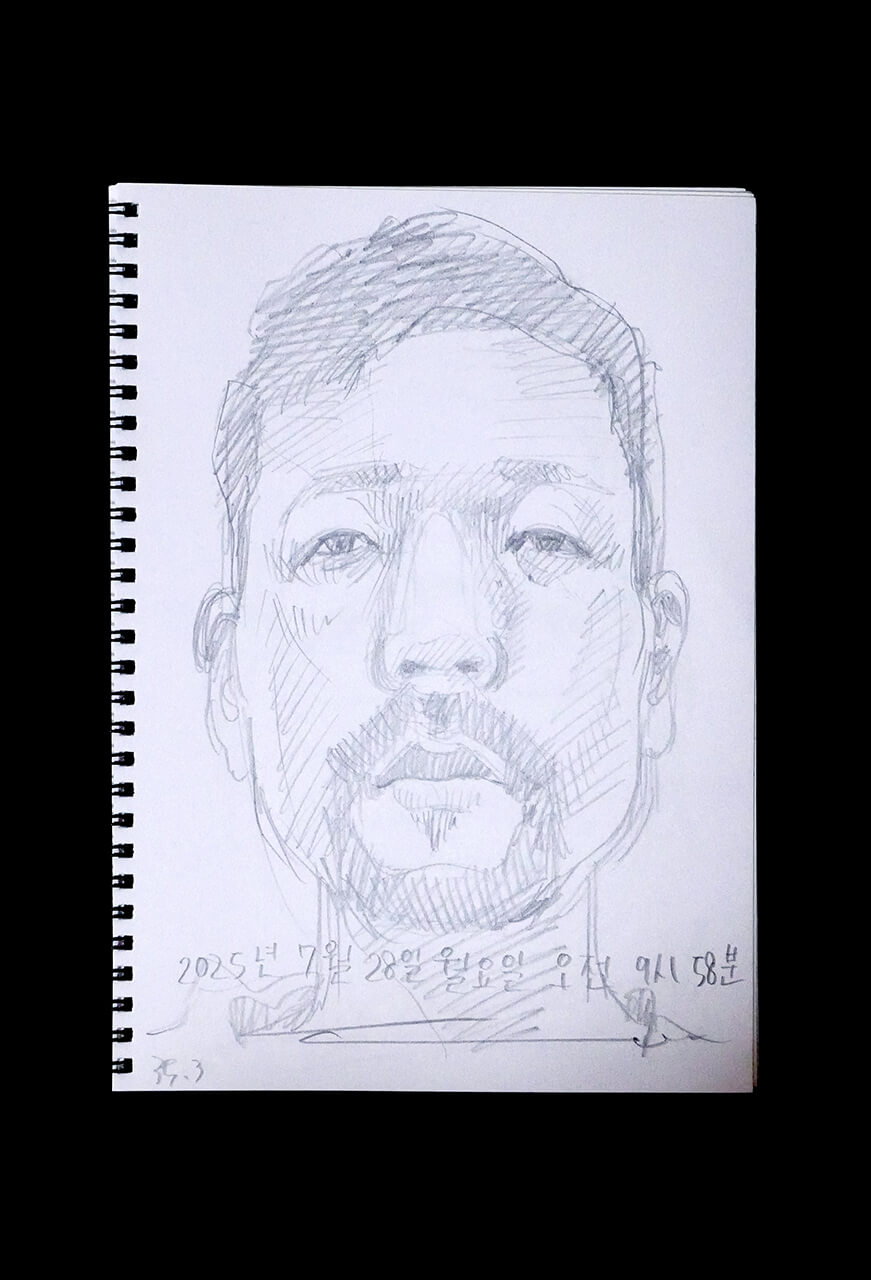 Contemporary artist SHINTAKU Tomoni's 2025/7/28 Self-portrait or pencil drawing