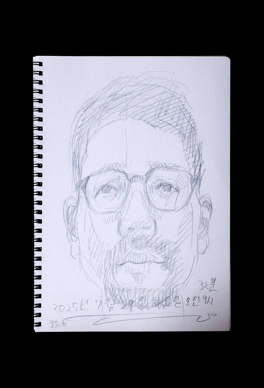 Contemporary artist SHINTAKU Tomoni's 2025/7/29 Self-portrait or pencil drawing