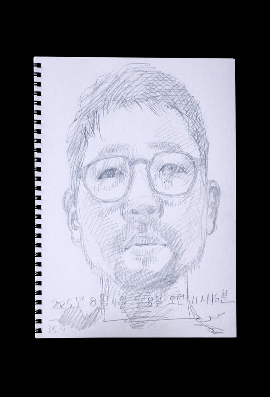 Contemporary artist SHINTAKU Tomoni's 2025/8/4 Self-portrait or pencil drawing