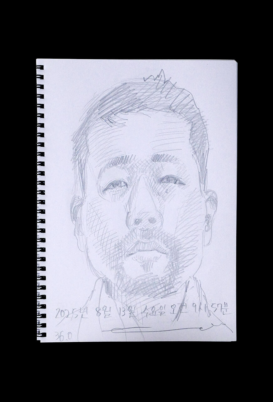 Contemporary artist SHINTAKU Tomoni's 2025/8/13 Self-portrait or pencil drawing