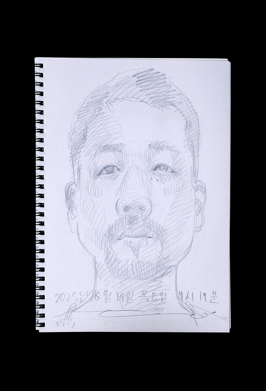 Contemporary artist SHINTAKU Tomoni's 2025/8/14 Self-portrait or pencil drawing