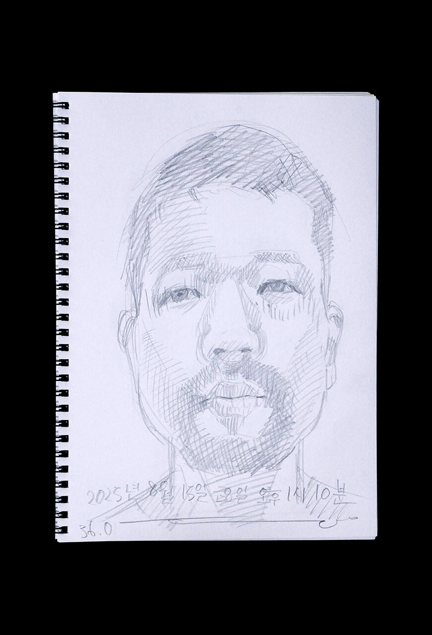 Contemporary artist SHINTAKU Tomoni's 2025/8/15 Self-portrait or pencil drawing